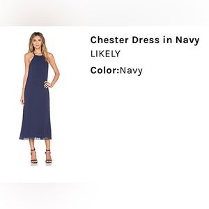 Likely Chester navy pleated midi dress (size 4)